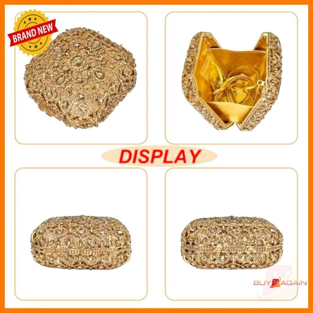 Mini Octagonal Box Clutch Evening Bag with Crystal Rhinestones and Removable